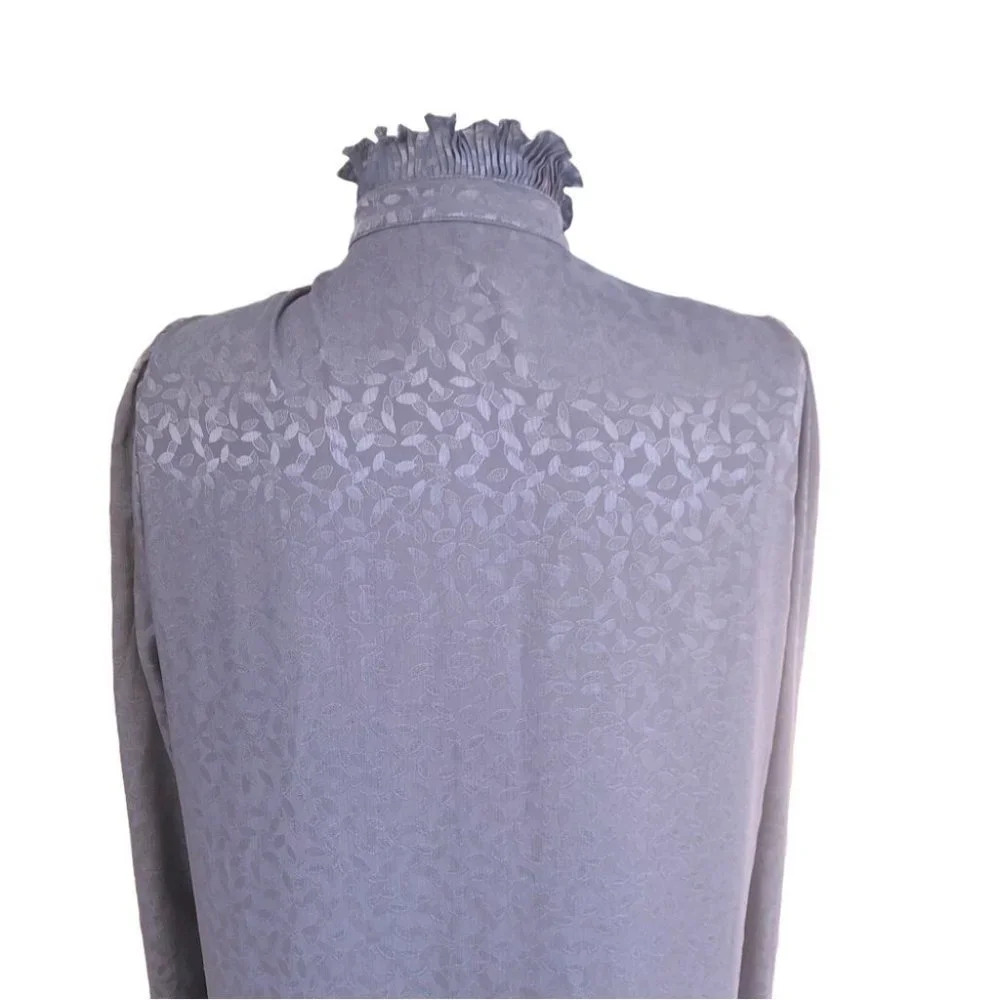 VTG 70s Iridescent Lavender Dress High Neck Ruffle Puff Sleeve Cottagecore M L - Picture 5 of 10